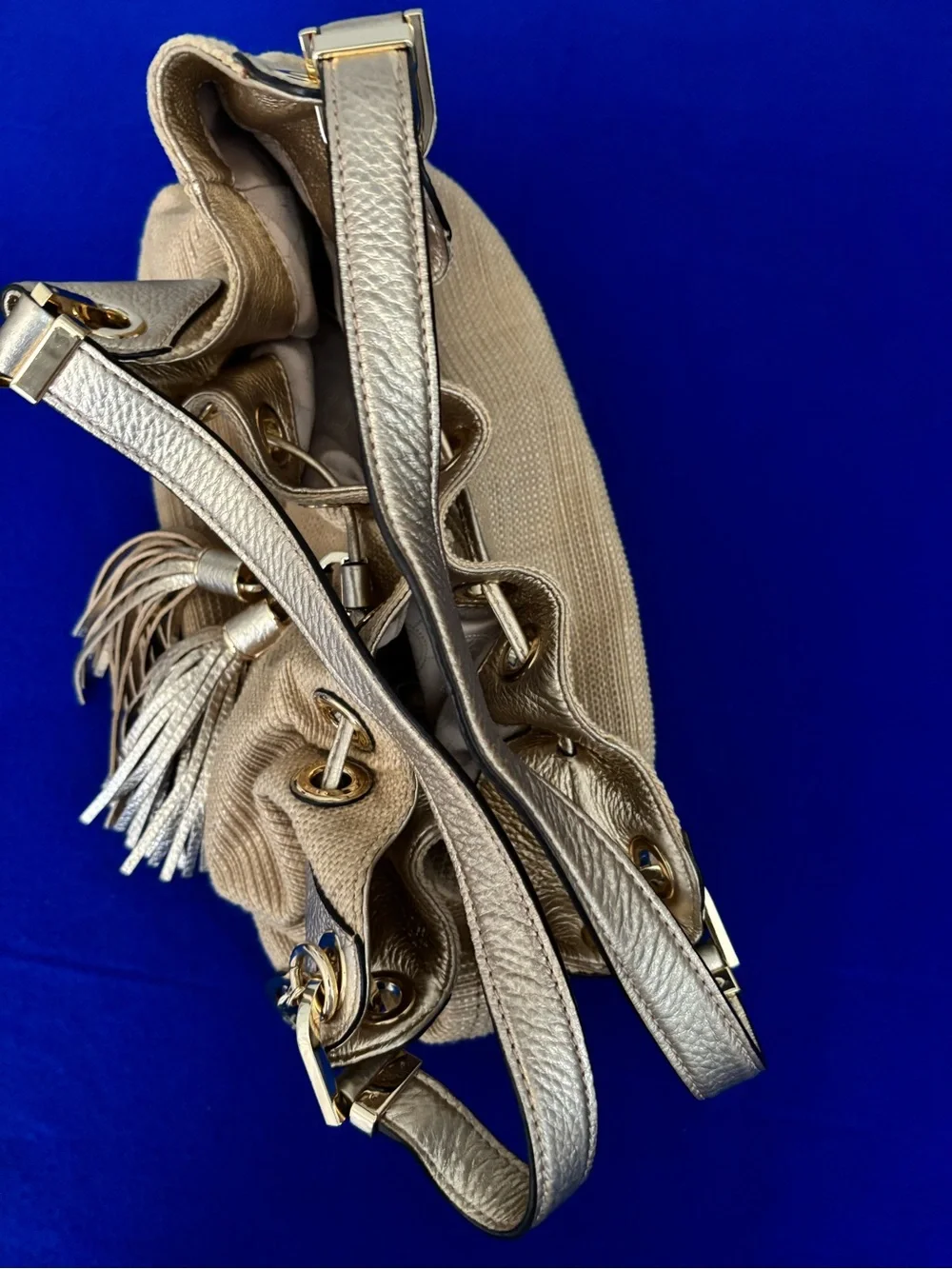 Michael Kors Metallic Gold-Tone Tassel Shoulder/Hobo Bag